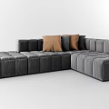 Gray L Shaped Sectional Sofa With Modern Block Design And Decorative Pillows 3d model