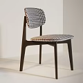 Modern Dining Chairs With Light Linen And Dark Checkered Upholstery And Wooden Frames