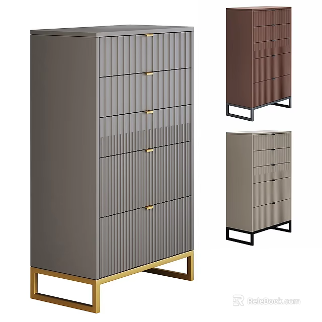 Modern Storage Cabinets In Gray Brown Light Gray With Golden Black Legs And Drawers Design 3d model 