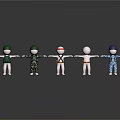 Game Movie 3D Characters in Various Outfits Holding Hands in Line on Dark Reflective Floor
