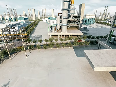Large Modern Industrial Plant With Tall Towers Pipeline Networks And Building Facilities 3d model