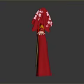 Traditional Red Robed Character With Yellow Floral Patterns On Gray Background