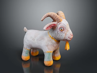 Adorable Stuffed Goat Toy With Curved Horns Colorful Legs And Yellow Collar 3d model