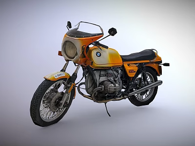 Vintage Orange Yellow Motorcycle with Round Headlight Black Seat and Classic Design 3d model