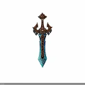 Ornate Fantasy Sword with Blue Icy Crystal Blade Brown Hilt and Metallic Decorative Accents