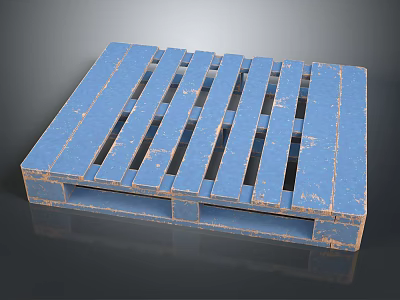 Blue Distressed Pallet Featuring Wooden Slats And Worn Surface Texture 3d model