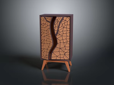 Modern Wooden Cabinet with Tree Pattern Cutout Design and Sturdy Wooden Legs 3d model