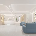 Modern Bright Hair And Beauty Salon Interior With White Reception Desk And Blue Sofas