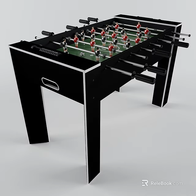 Foosball Table Sports Equipment With Black Frame Green Surface Red White Players And Handles 3d model 