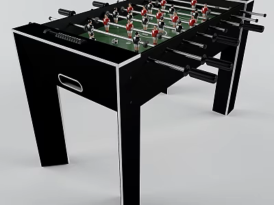 Foosball Table Sports Equipment With Black Frame Green Surface Red White Players And Handles 3d model