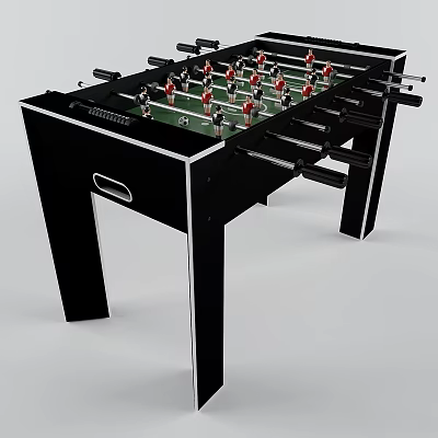 Foosball Table Sports Equipment With Black Frame Green Surface Red White Players And Handles 3d model
