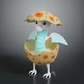 Cute Hatching Dragon Breaking Yellow Egg Shell With Orange Spots And Light Blue Striped Wings