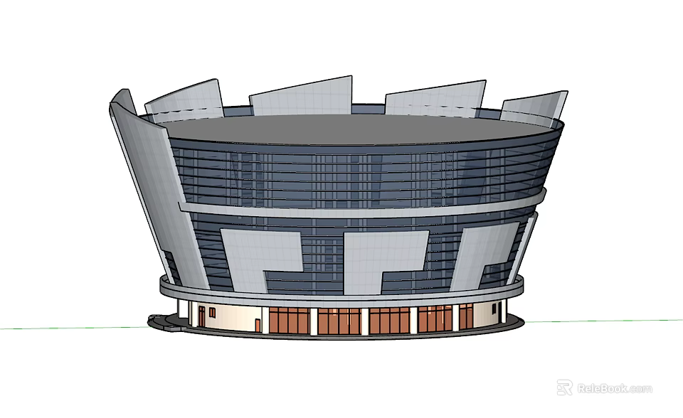 Modern Streamlined Architectural Building With Multi Level Structure And Sloped Roof Panels 3d model