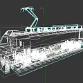 Modern Blue and White Electric Train with Roof Mounted Pantograph