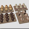 Delicious Various Decorated Cupcakes And Muffins On Wooden Serving Trays