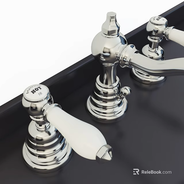 Classic Chrome Faucet With Hot Cold White Lever Handles And Vintage Design 3d model 