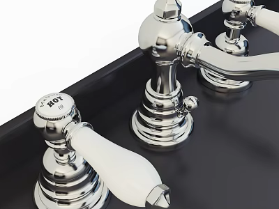 Classic Chrome Faucet With Hot Cold White Lever Handles And Vintage Design 3d model