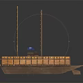 Sailboat Model With Wooden Hull Two White Sails Blue Deck And Oars
