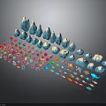Various Colored Small Animal Figurines Arranged Neatly in Decorative