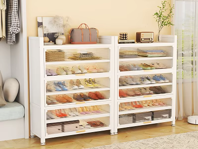 Modern White Large Capacity Shoe Cabinet With Transparent Shelves For Neat Home Entryway Storage 3d model