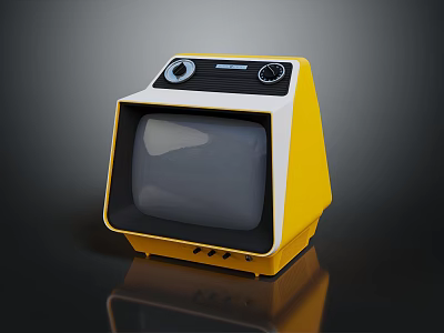 Vintage Television Yellow And White With Black Screen And Control Knobs Classic Design 3d model