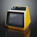 Vintage Television Yellow And White With Black Screen And Control Knobs Classic Design