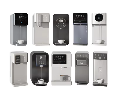 Various Modern Water Dispensers As Daily Use Electrical Appliances With Digital Displays And Sleek Design 3d model