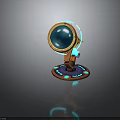 Vibrant Observation Equipment With Circular Glowing Blue Lens Orange Mechanical Arm And Decorative Base