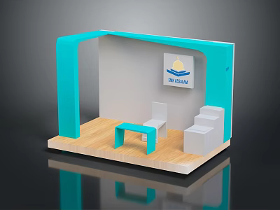Modern Room Scene With Blue Frame White Furniture Wooden Floor And Sun Villa Sign 3d model