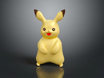 Yellow Cartoon Creature Figure With Long Ears Red Cheeks Standing Posture Shiny Surface 3d model