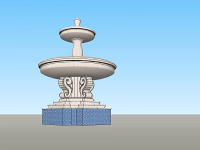 Two Tier Decorative Fountain Design With Blue Base And Ornate Carvings 3d model