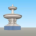 Two Tier Decorative Fountain Design With Blue Base And Ornate Carvings
