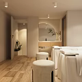 Modern Beauty Hair Salon Interior With White Styling Chairs And Workstations