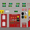 Comprehensive Fire Safety Equipment Setup With Red Cabinets Extinguishers Hydrants And Emergency Lights
