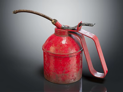 Vintage Red Fire Equipment Metal Container With Long Spout And Handle 3d model