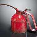 Vintage Red Fire Equipment Metal Container With Long Spout And Handle