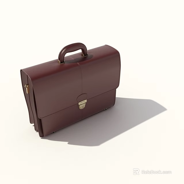 Classic Brown Leather Briefcase With Top Handle And Secure Lock Closure 3d model 