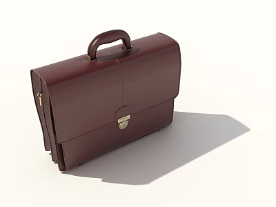 Classic Brown Leather Briefcase With Top Handle And Secure Lock Closure 3d model