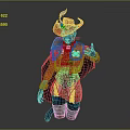 Striking Game And Movie Character With Red Coat Blue Skin Feathered Hat Cape And Badge