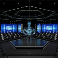 Futuristic Stage With Hexagonal Floor Blue Lights And Central Structure 3d model
