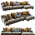 Modern Gray Sectional Sofa With Brown Gray Checkered Pillows And Soft Throw Blanket 3d model