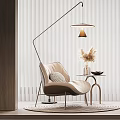 Modern Beige Accent Chair With Metal Frame And Side Table Plus Pampas Grass In Interior