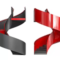 Modern Spiral Staircase Design With Red And Black Curved Structure And Stylish Steps