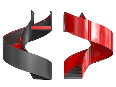 Modern Spiral Staircase Design With Red And Black Curved Structure And Stylish Steps 3d model
