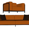 Modern Orange Leather Sofa Set With Metal Frame And Decorative Pillows 3d model