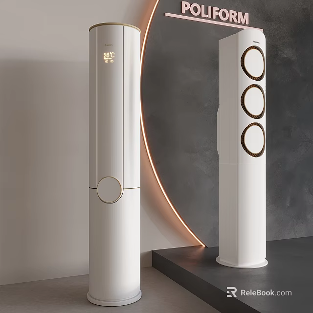Sleek White Tower Air Conditioner Fan With Modern Design And Circular Elements For Indoor Use 3d model 