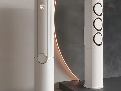 Sleek White Tower Air Conditioner Fan With Modern Design And Circular Elements For Indoor Use 3d model