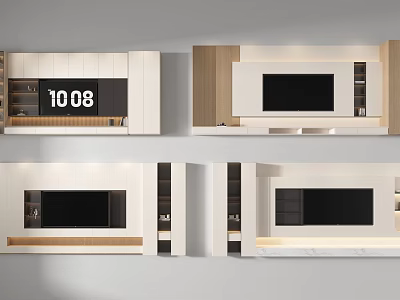 Modern TV Cabinet Design With White Wooden Storage And Built In TV Space 3d model
