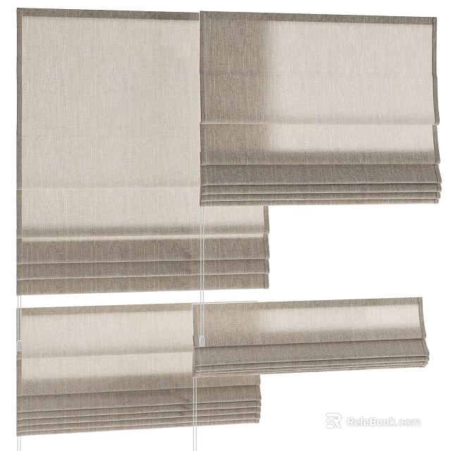 Beige Fabric Window Blinds With Layered Folded Design And Textured Finish 3d model 