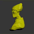 Sci-Fi Alien Creature Head Sculpture with Orange Eyes White Body Red Accent and Black Details